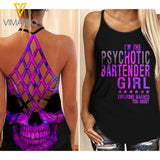 HOT BARTENDER GIRL CRISS-CROSS OPEN BACK CAMISOLE TANK TOP SKULL