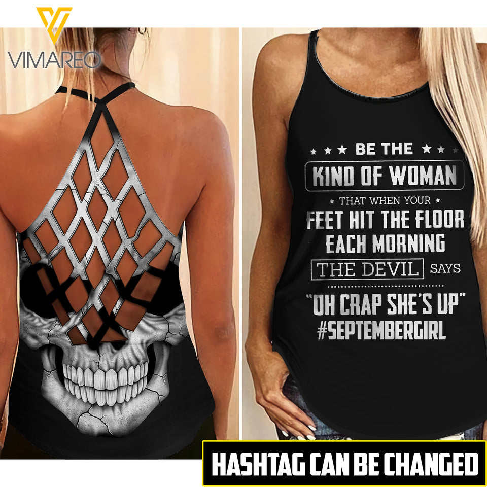 Be the kind of woman-September girl personalized Criss-Cross Open Back Camisole Tank Top