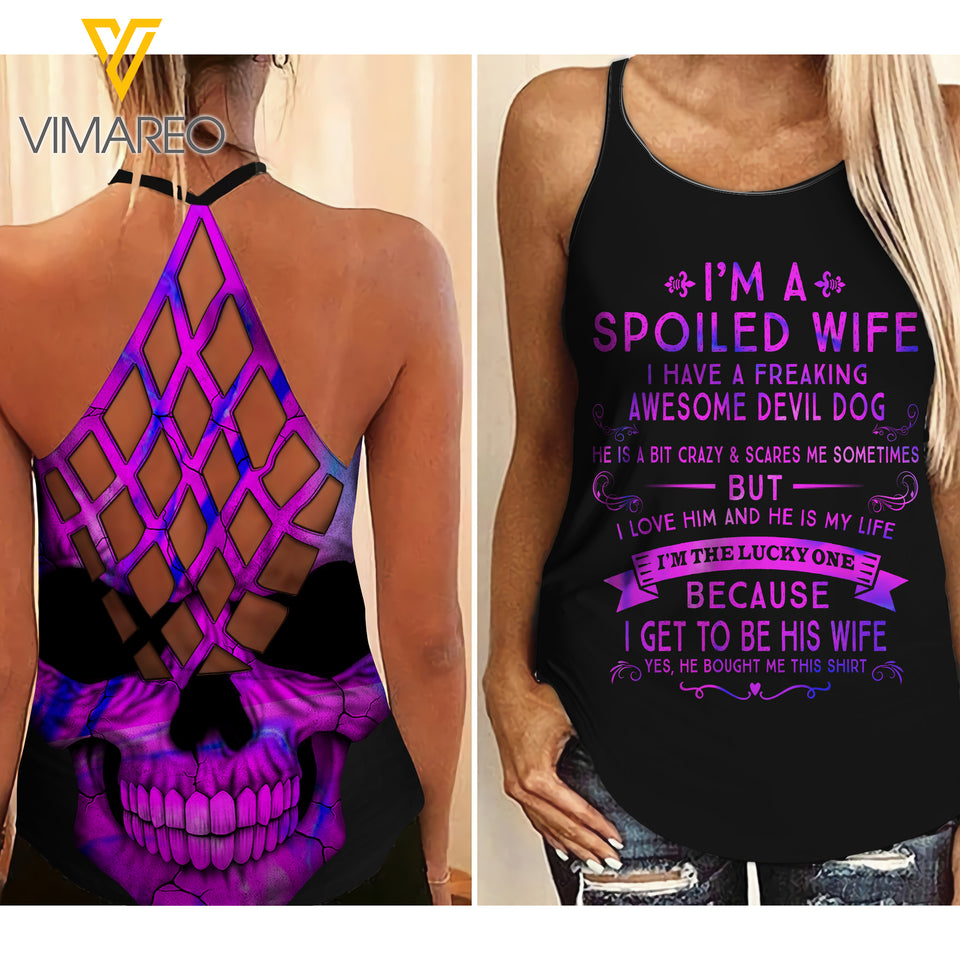 Spoiled wife-Devil dog Criss-Cross Open Back Camisole Tank Top