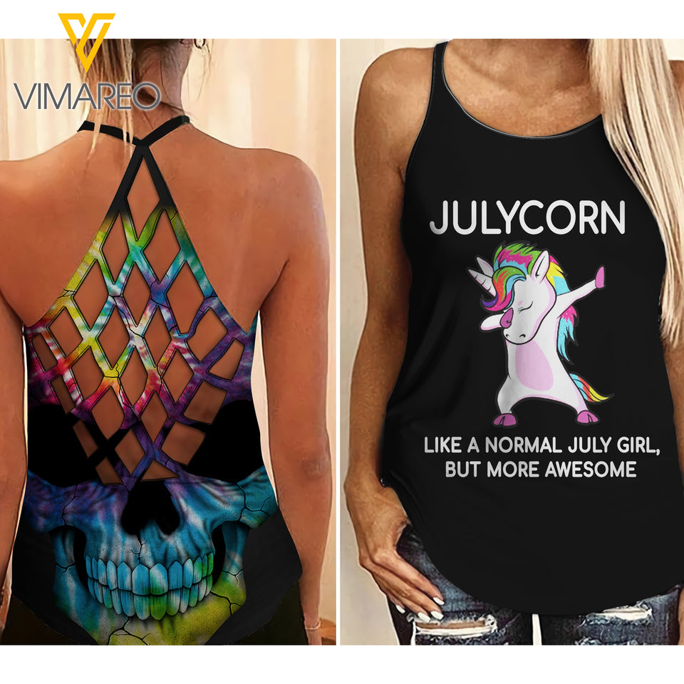 Unicorn July girl Criss-Cross Open Back Camisole Tank Top  ZD2803