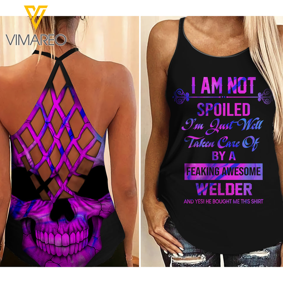Welder's wife-I'm Not Spoiled Cross Open Back Camisole Tank Top