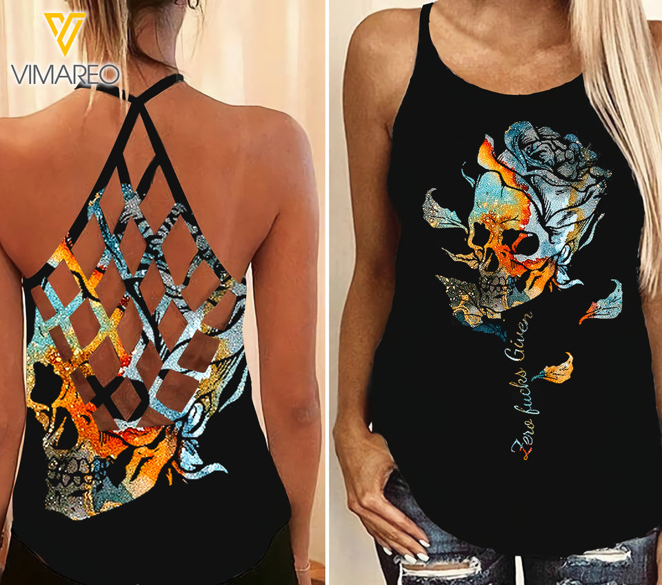 Skull Girl Criss-Cross Open Back Camisole Tank Top 2403NGBD