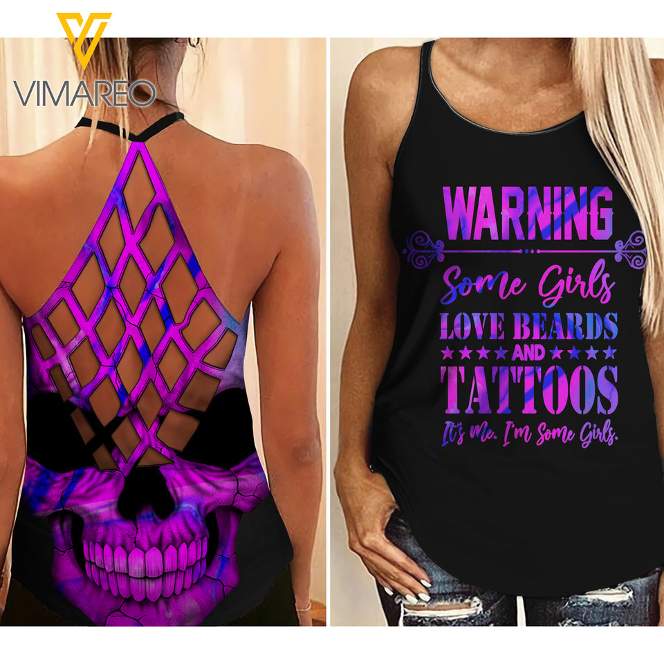 TATOOED GIRL Criss-Cross Open Back Camisole Tank Top BEARD