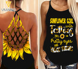 sunflower tattoos GIRL Criss-Cross Open Back Camisole Tank Top TMTL