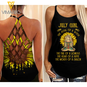 JULY YOGA GIRL SUNFLOWER CRISS-CROSS TANK TOP