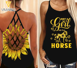 Sunflower Horse Criss-Cross Open Back Camisole Tank Top 2106D