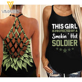 Protected by a smokin hot Soldier Criss-Cross Open Back Camisole Tank Top