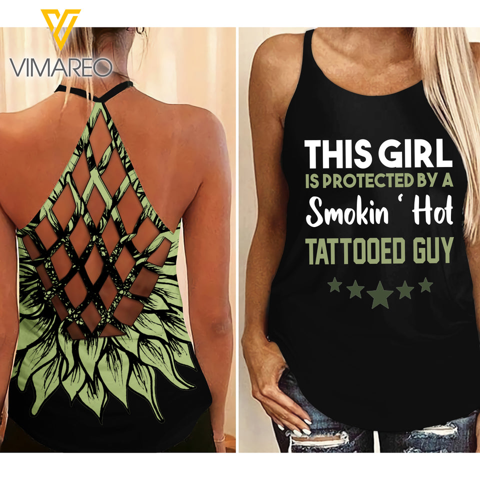 Protected by a smokin hot Tattooed Guy Criss-Cross Open Back Camisole Tank Top