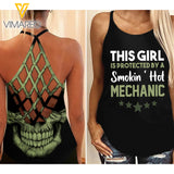 Protected by a smokin hot Mechanic Criss-Cross Open Back Camisole Tank Top