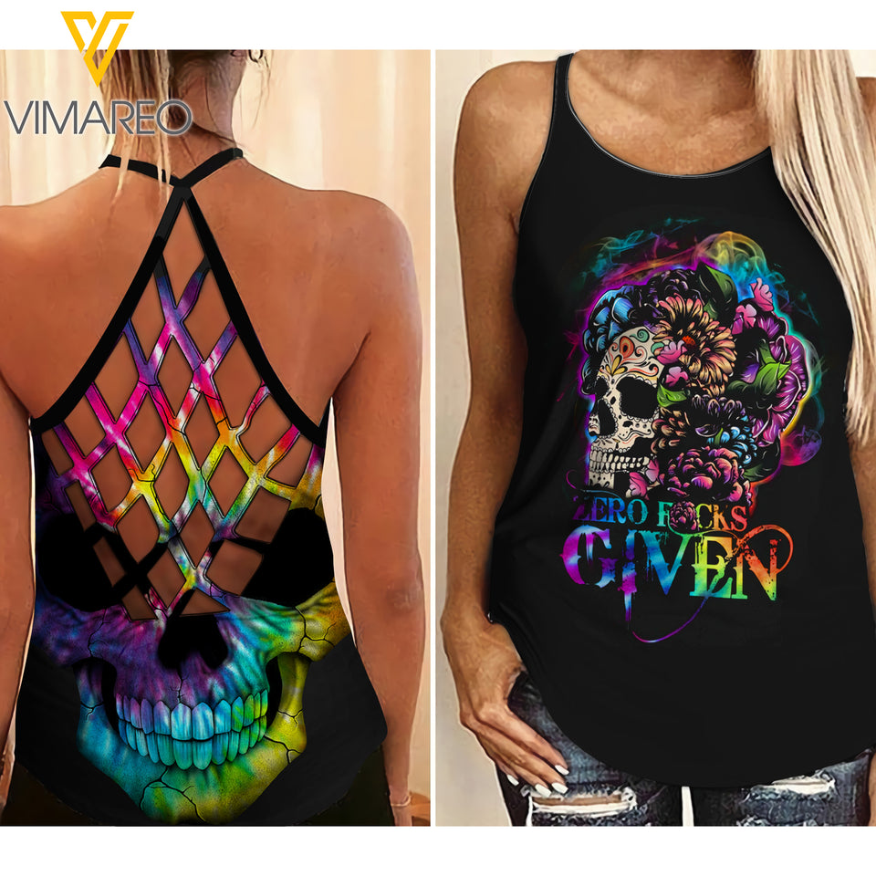 Skull tattooed Criss-Cross Open Back Camisole Tank Top 1004NGBMQ