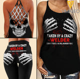 Taken by a crazy Welder Criss-Cross Open Back Camisole Tank Top Legging