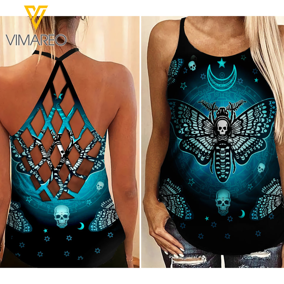 Skull Girl Criss-Cross Open Back Camisole Tank Top Legging NKSUEW
