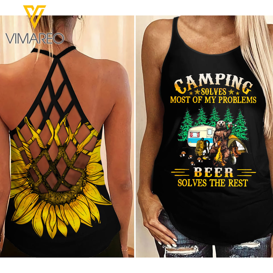 Camp Wine Girl Criss-Cross Open Back Camisole Tank Top MCJEH