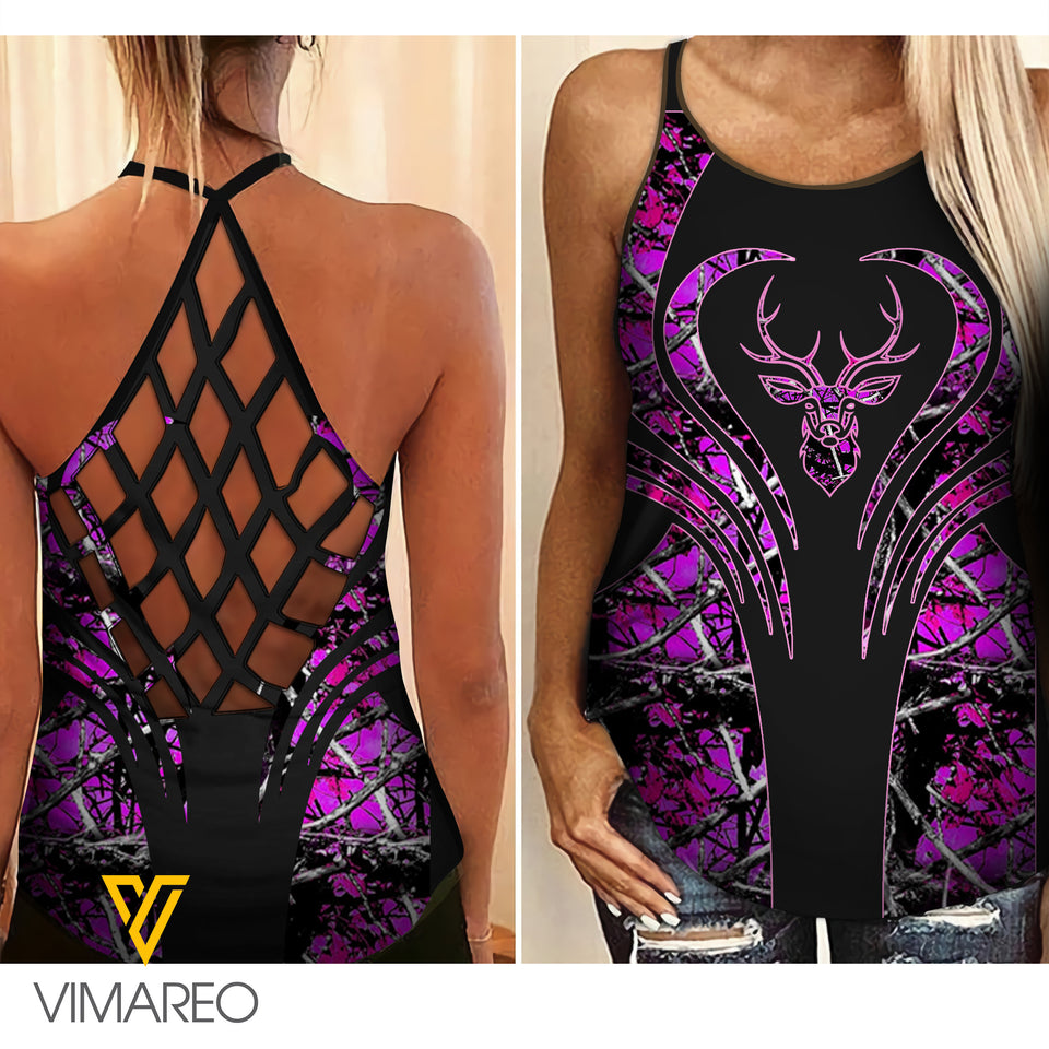 Hunting Girl Criss-Cross Open Back Camisole Tank Top Legging MCEFYE3