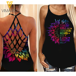 February Girl Criss-Cross Open Back Camisole Tank Top Legging MIXTDS