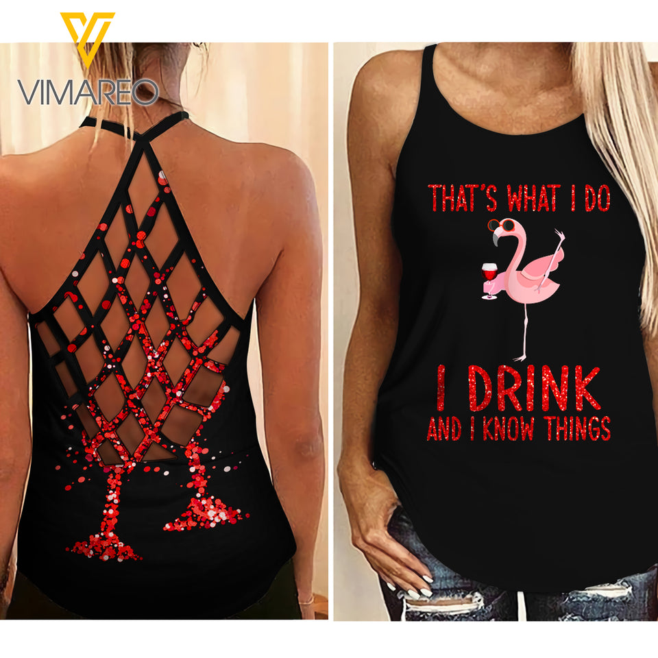 Drink Girl Criss-Cross Open Back Camisole Tank Top XMK1D