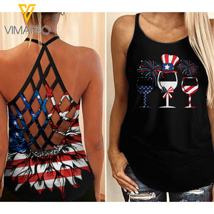 Glasses Wine Criss-Cross Open Back Camisole Tank Top TVVSF