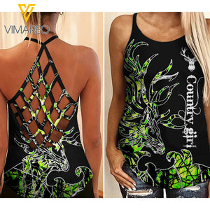 Country Girl Criss-Cross Open Back Camisole Tank Top Legging QSEIU1