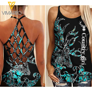 Country Girl Criss-Cross Open Back Camisole Tank Top Legging QSEIU2