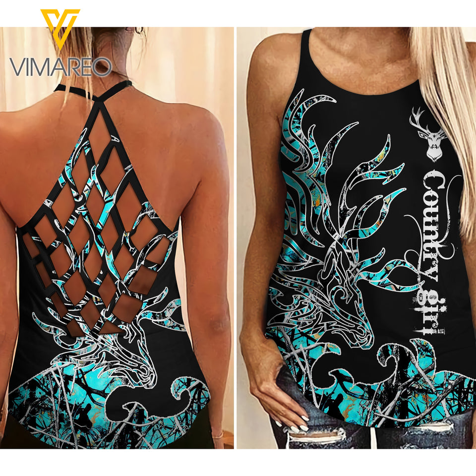 Country Girl Criss-Cross Open Back Camisole Tank Top Legging QSEIU2