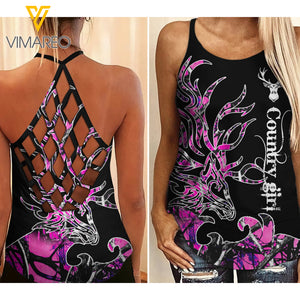 Country Girl Criss-Cross Open Back Camisole Tank Top Legging QSEIU3