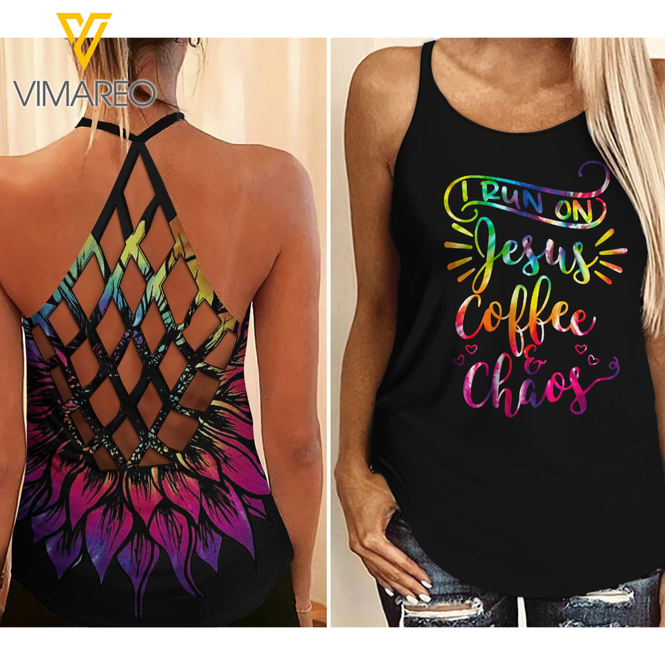 Run on Coffee Criss-Cross Open Back Camisole Tank Top NBVCH