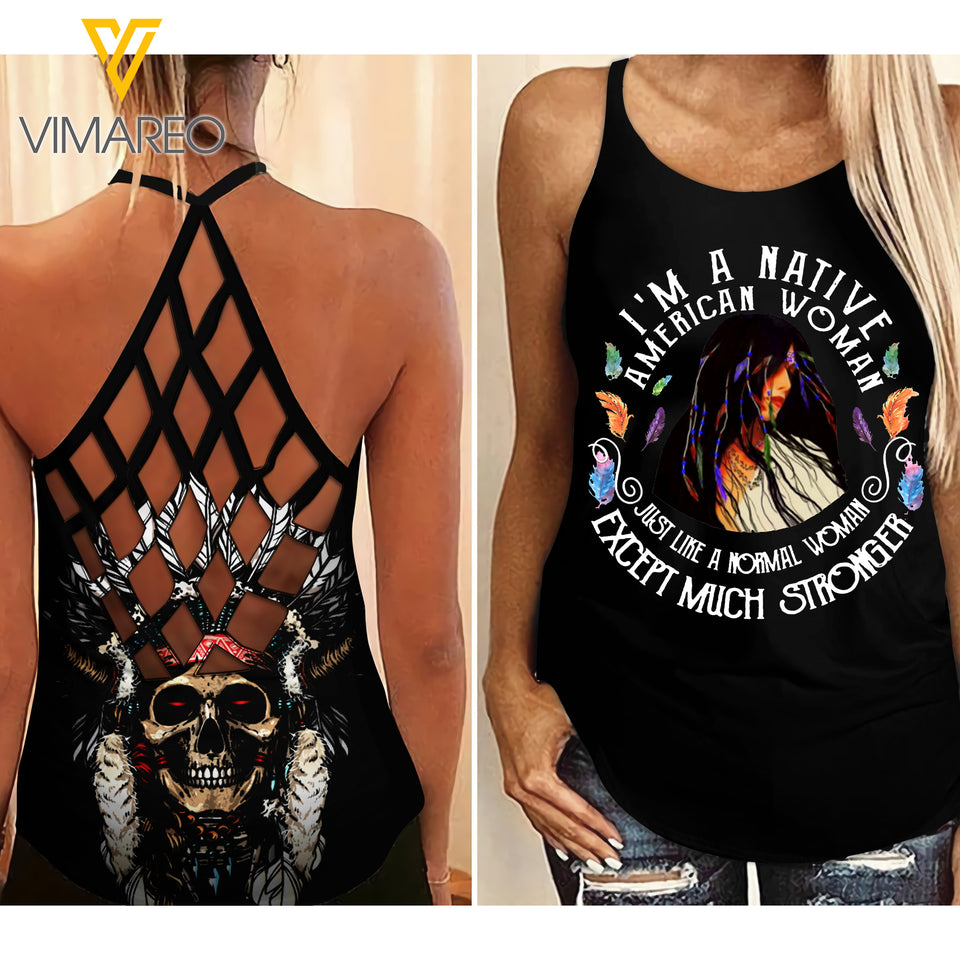 Native Woman Criss-Cross Open Back Camisole Tank Top DKKUE1