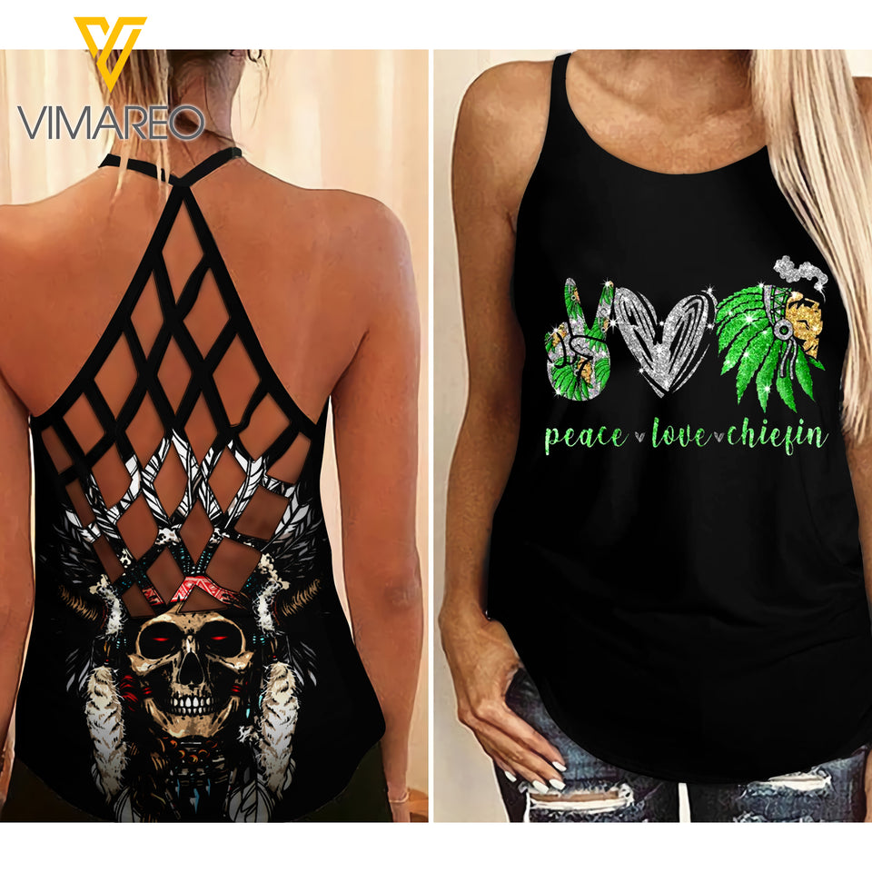 Native Woman Criss-Cross Open Back Camisole Tank Top DKKUE2