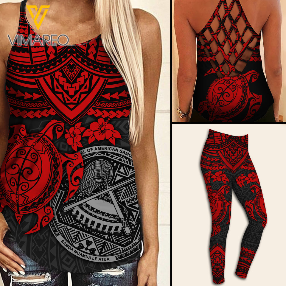 Polynesian Criss-Cross Open Back Camisole Tank Top Legging TSUCE2