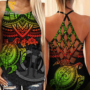 Polynesian Criss-Cross Open Back Camisole Tank Top Legging TSUCE6