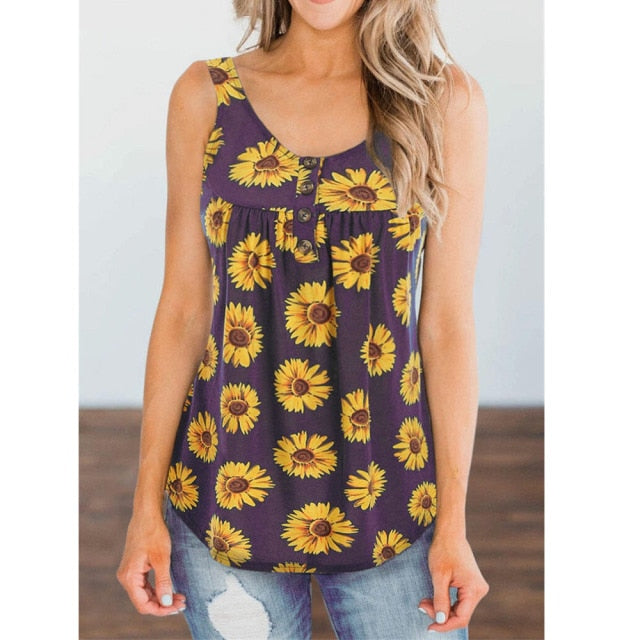 Women's Sunflower Printed T-shirt Summer