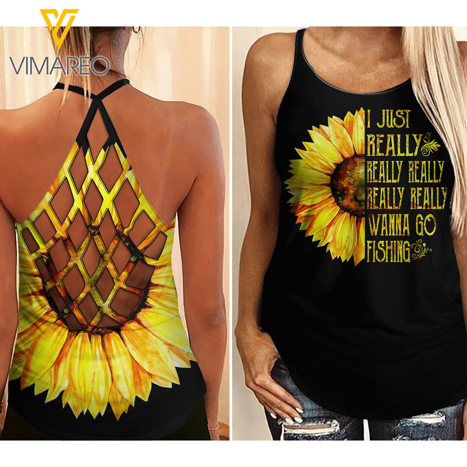 Really Fishing Criss-Cross Open Back Camisole Tank Top TKLKW
