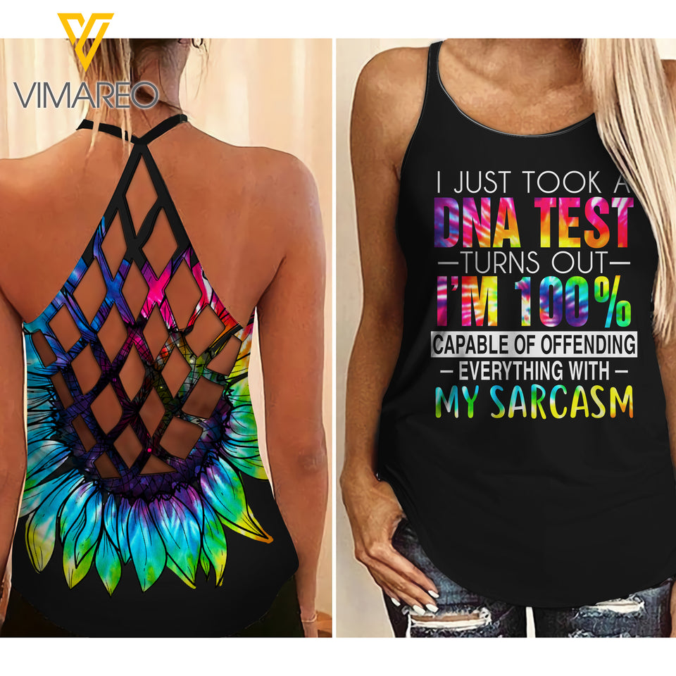 Sarcasm Criss-Cross Open Back Camisole Tank Top TOEUW