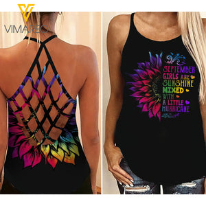 September Girl Criss-Cross Open Back Camisole Tank Top Legging MIXTDS