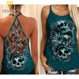 Skull Girl Criss-Cross Open Back Camisole Tank Top QSUEO3