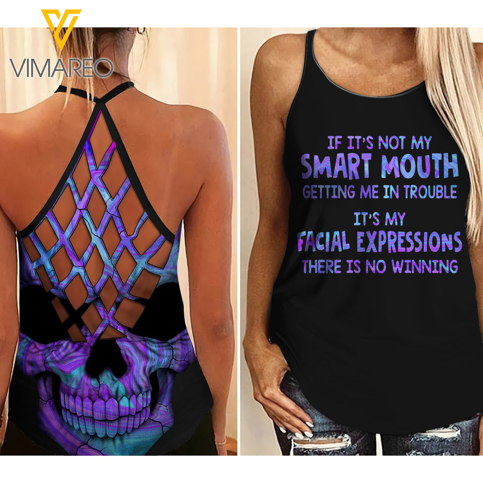 Smart Mouth Criss-Cross Open Back Camisole Tank Top MKXEE