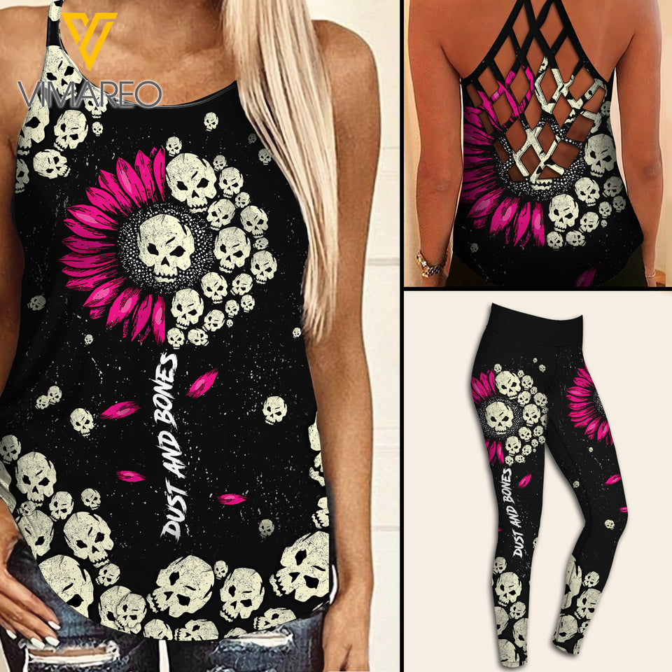Skull Girl Criss-Cross Open Back Camisole Tank Top Legging THSEU3