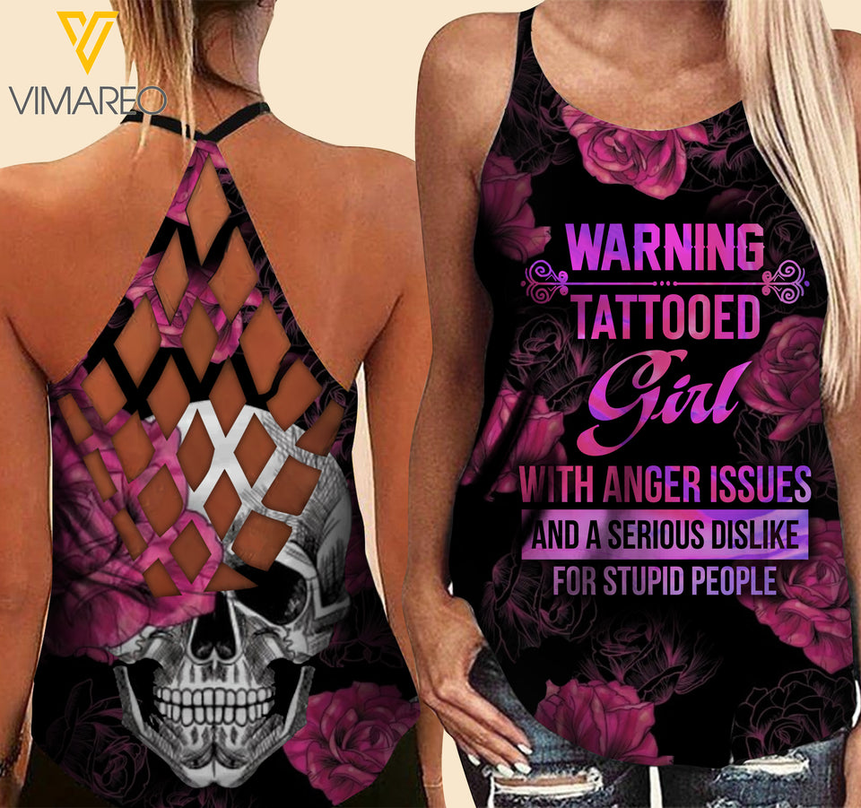 Tattooed Girl Criss-Cross Open Back Camisole Tank Top MDEKJR