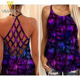 Skull Flower Criss-Cross Open Back Camisole Tank Top MSSJE