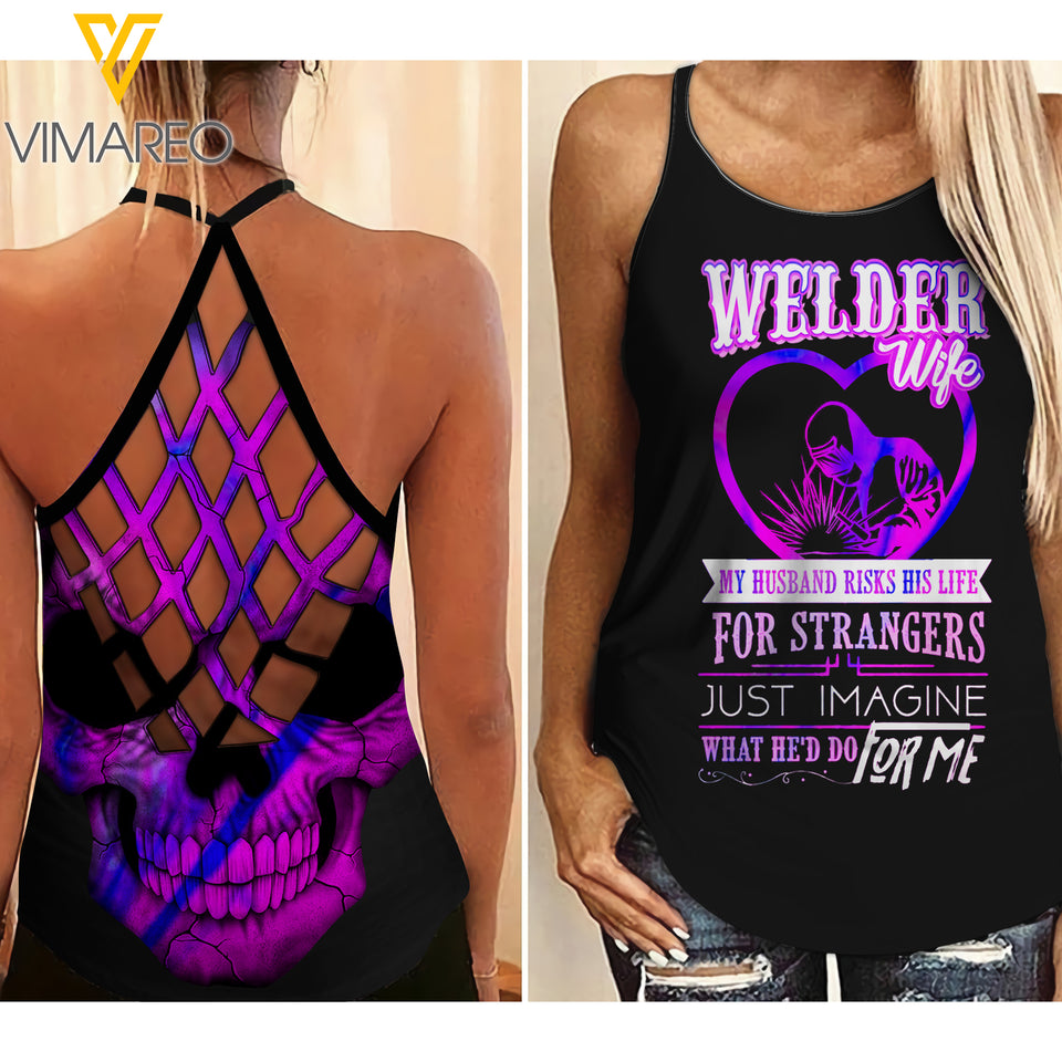 WELDER WIFE Criss-Cross Open Back Camisole Tank Top TMTL STRANGE