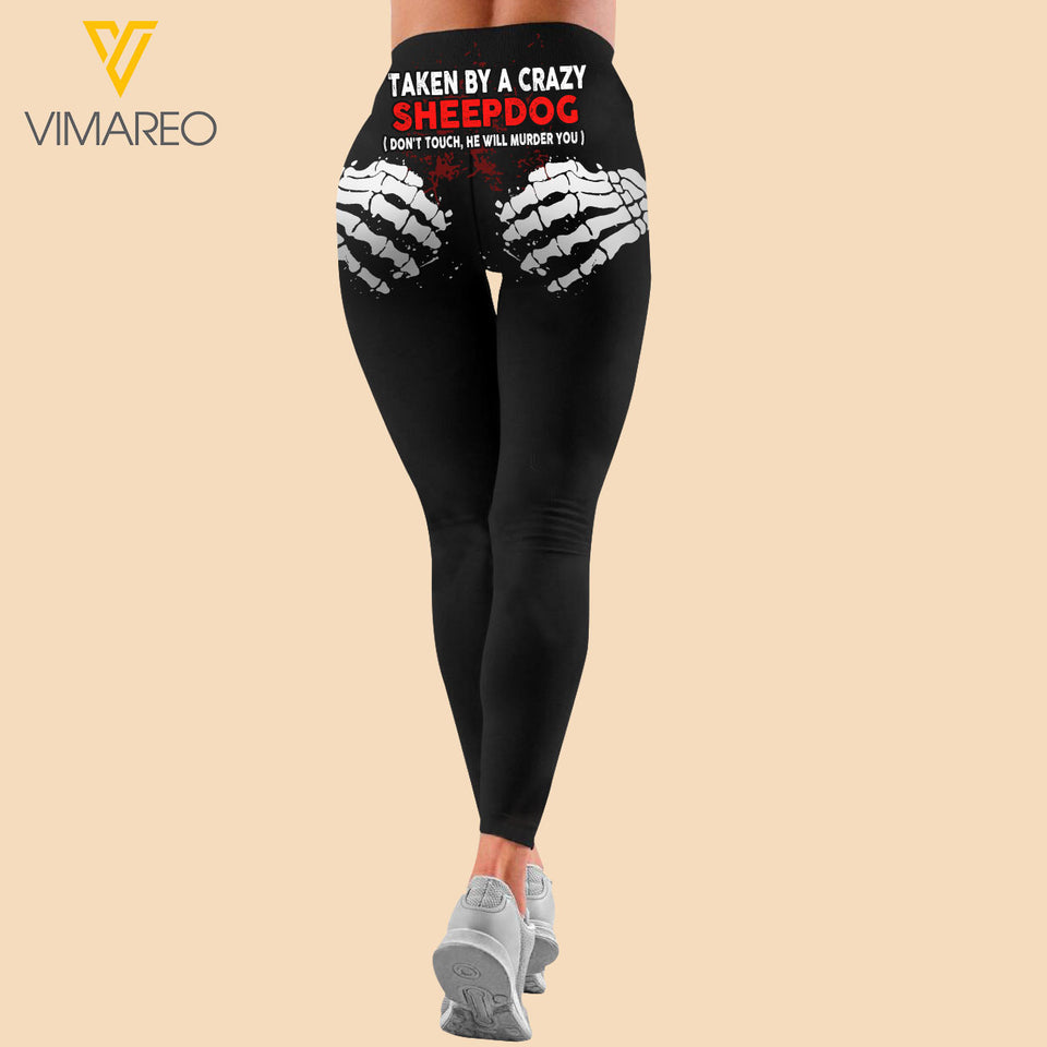 Taken by a crazy Sheepdog Criss-Cross Open Back Camisole Tank Top Legging