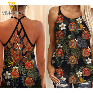 FIREFIGHTER HAWAII PATTERN CRISS-CROSS TANK TOP