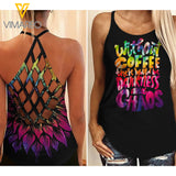 Coffee Chaos Criss-Cross Open Back Camisole Tank Top NBVCH